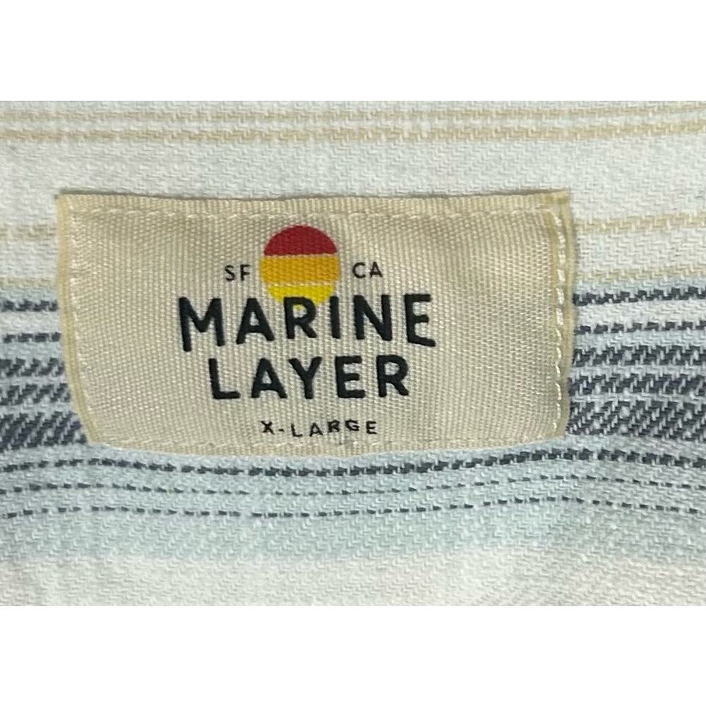 Marine Layer Stretch Selvedge Short Sleeve Button-Up Shirt Striped Men XL Casual - Picture 5 of 6